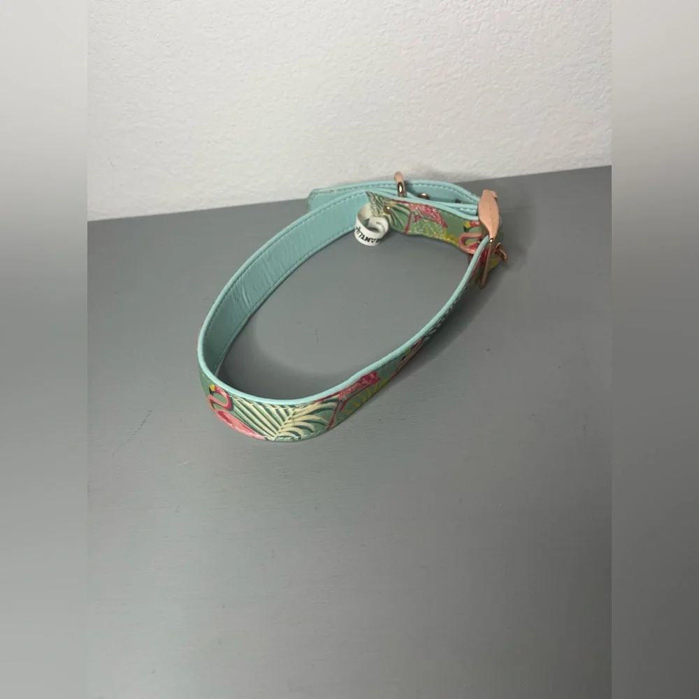Vibrant Life Premium Flamingos Rose Gold Metal Accents Summer Adjust Dog Collar